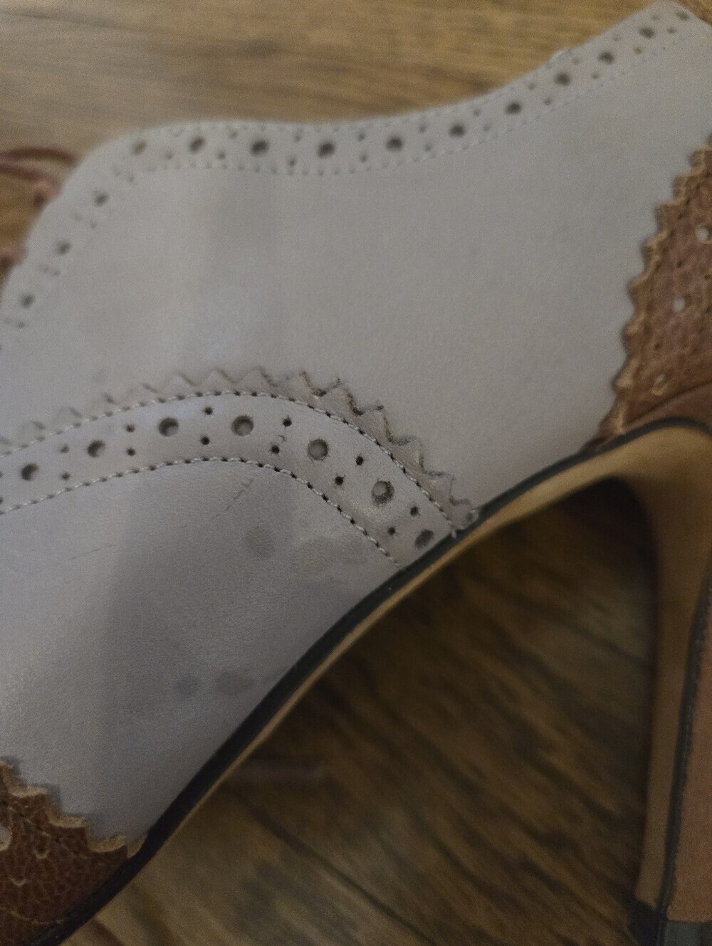 Cole Haan Lucinda Leather Wingtip Air Oxford Heeled Shoes 5B Taupe Brown Lace Up - Picture 5 of 11